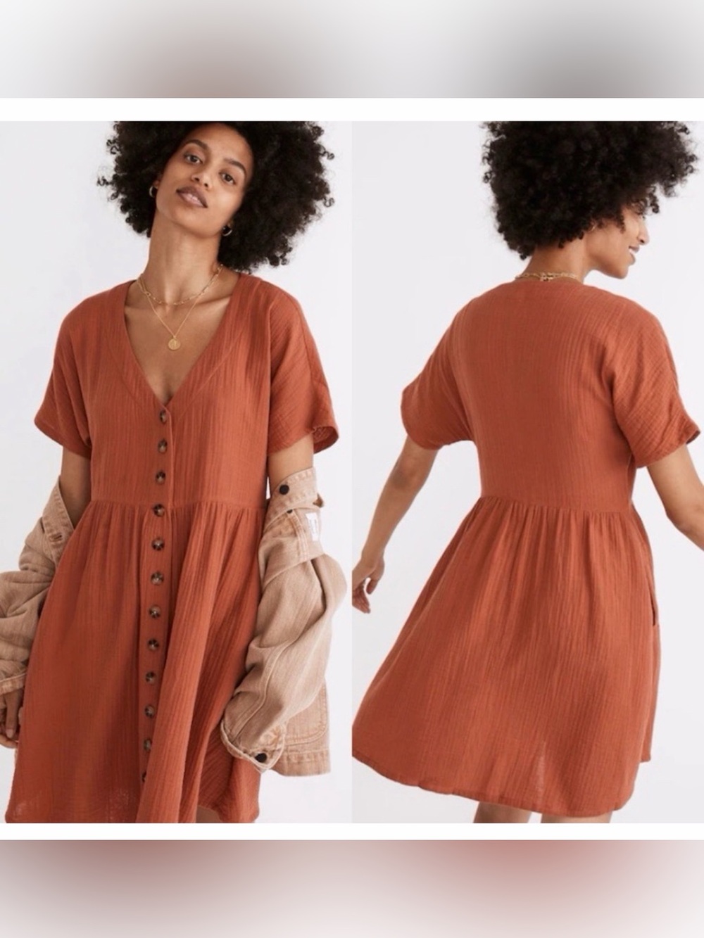 Madewell Rust Button-Front Mini Dress